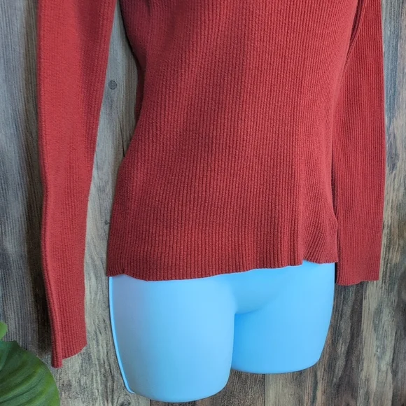 Reference Point Ribbed Orange/Coral Turtleneck Fitted Sweater M            M671 - Picture 3 of 9